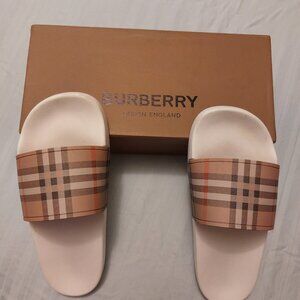 Burberry Furley Check Slide Sandals-Italian made slides-Beige check print